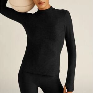 Beyond Yoga Featherweight Moving On Pullover Black Long Sleeve Mock Neck Top NWT
